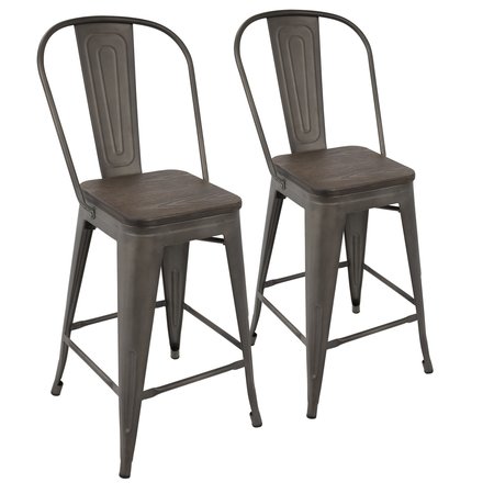 LUMISOURCE Oregon High Back Counter Stool in Antique and Espresso, PK 2 CS-ORHB AN+E2
